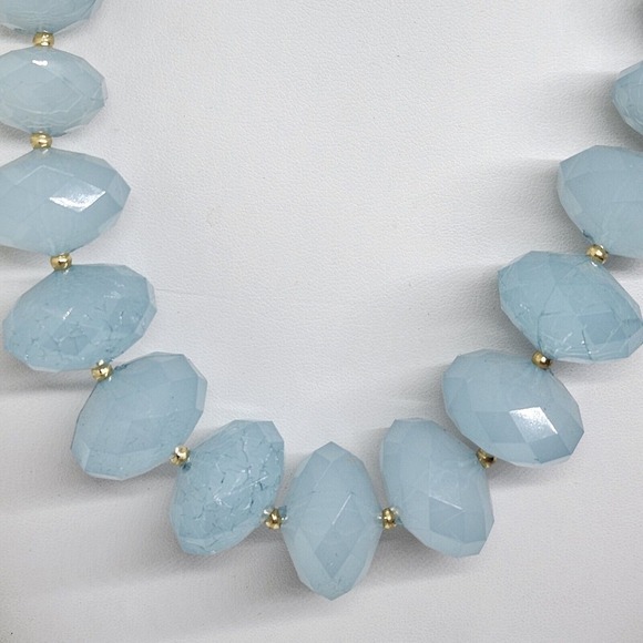 New York And Co Chunky Frosty Blue Graduated Bead Necklace - Picture 2 of 5